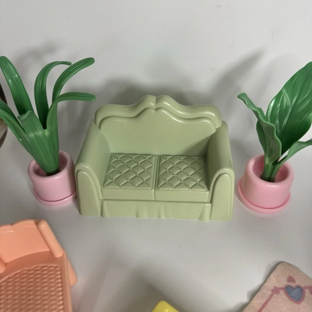 Vintage Playskool Dollhouse 1990s Furniture Lot Living Room Bed Table Mailbox